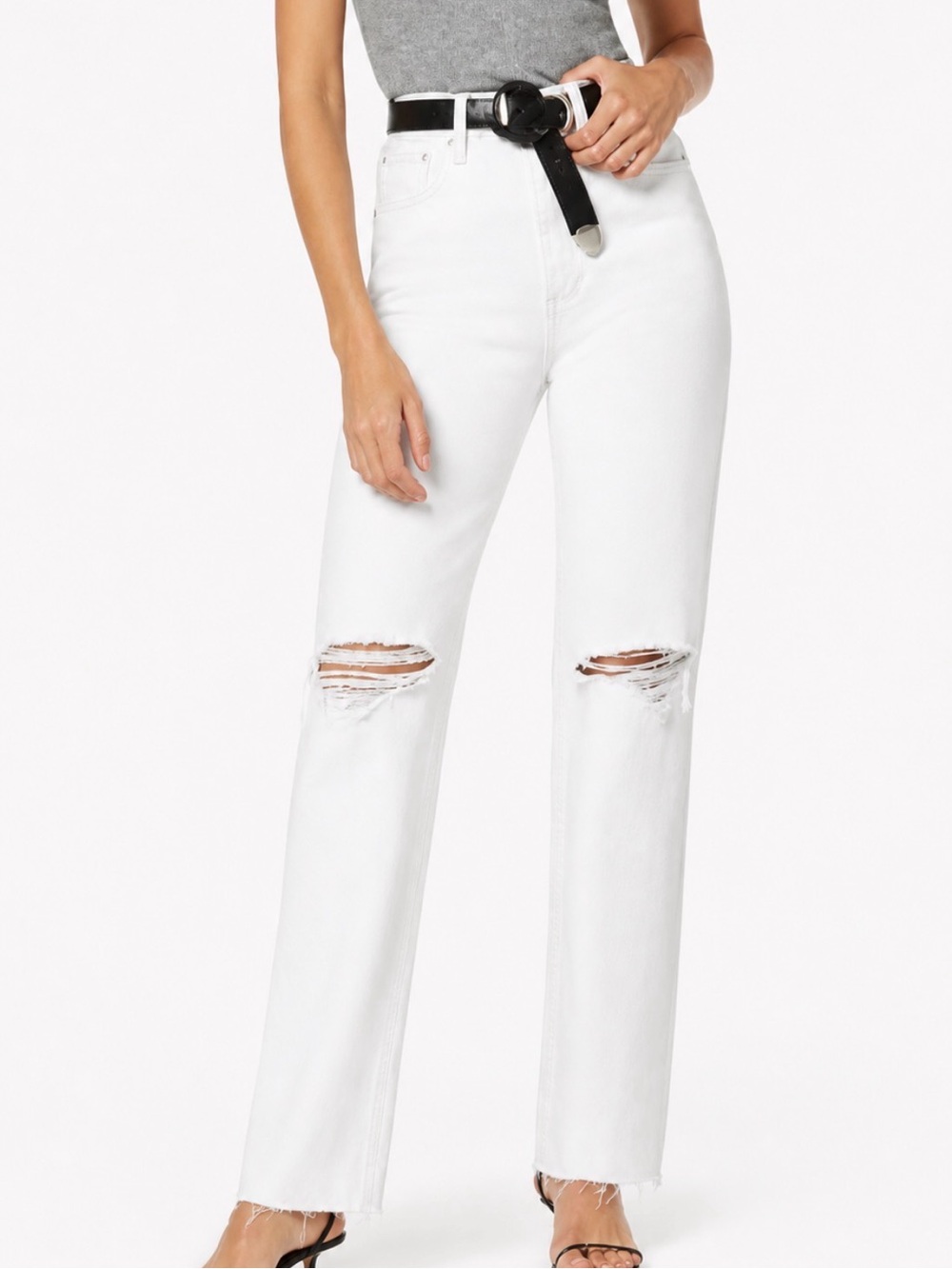 Favorite Daughter White Straight Leg Distressed Jeans